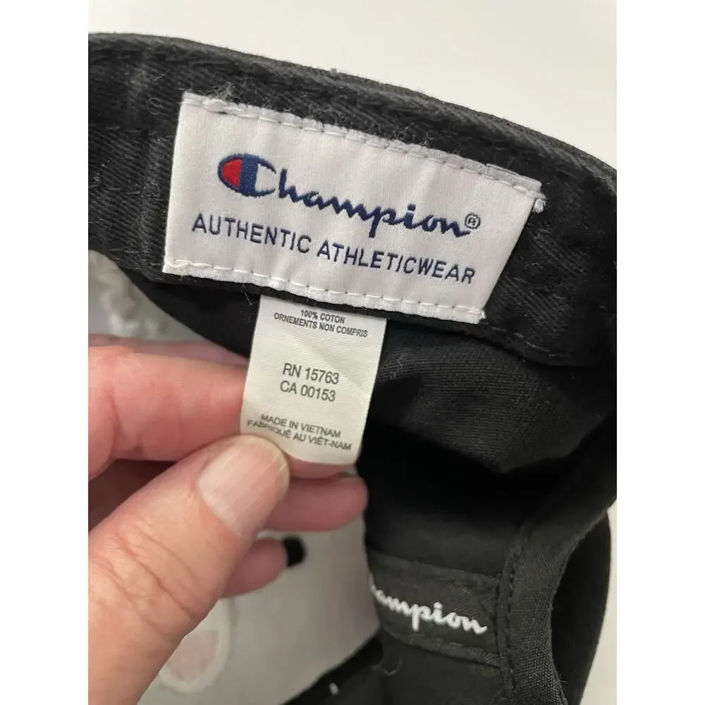 Champion Baseball Cap Hat Men's Black Adjustable with Embroidered Logo